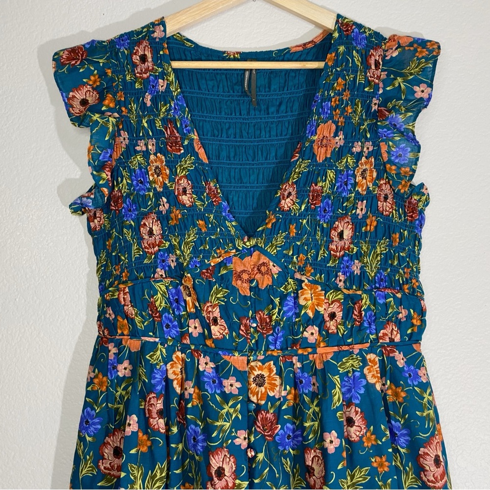 Anthropologie Peregrine Floral Blue Flutter Sleeve Midi Dress Size Large - Picture 8 of 13